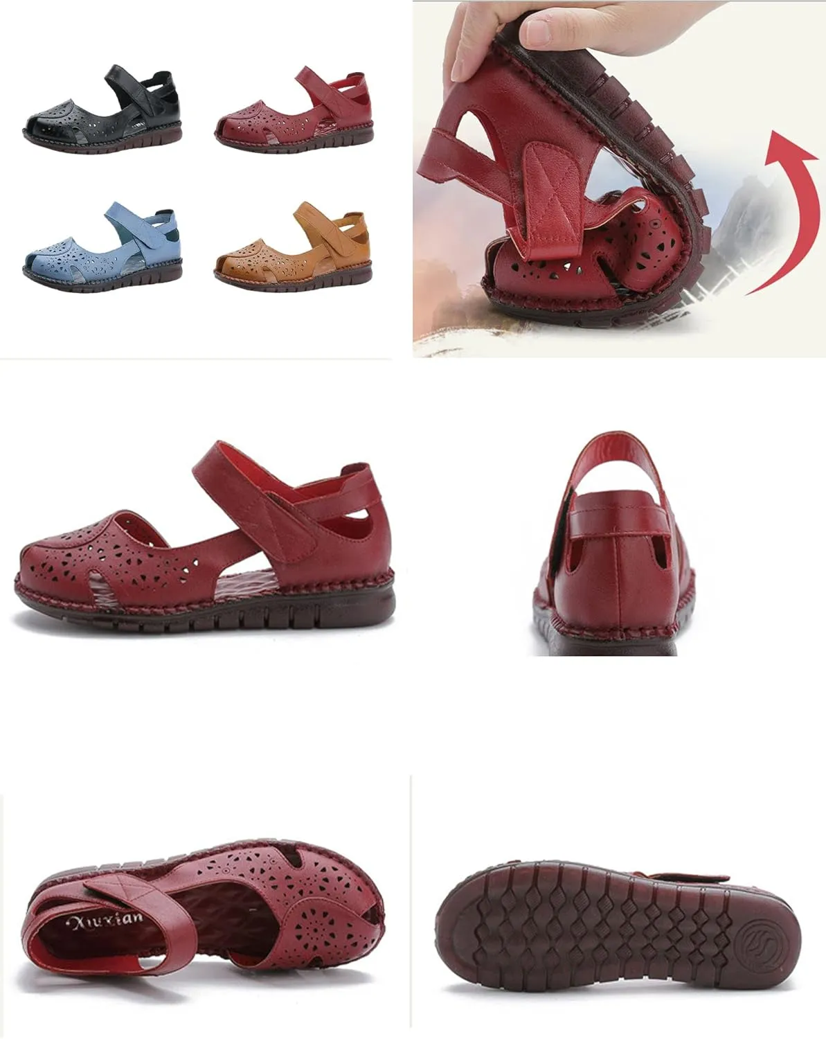 Women's Leather Vintage Closed-toe Sandals,Comfy Breathe Anti-slip Softsole Adjustable Casual Dressy Mary Jane Shoes