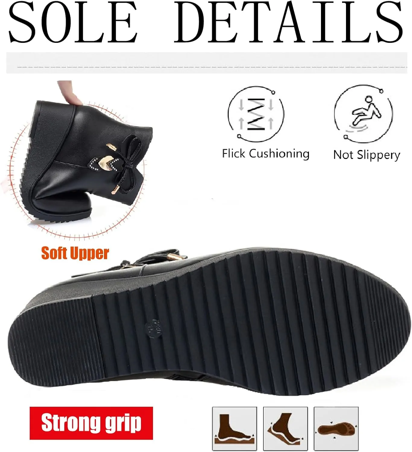 Women's Leather Wedge Ankle Boots with Side Zipper Warm Fur Lined Fashion Love Decor Comfortable Round Toe Anti-slip Platform Booties Winter Outdoor Work Walking Mom Boots