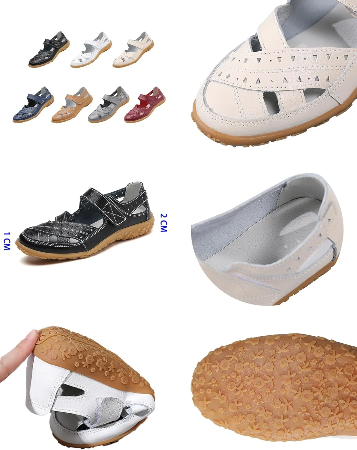 Women's Leather Woven Closed Toe Sandals,Casual Comfy Orthotic Softsole Hook Loop Ankle Strap Cutout Mary Jane Shoes