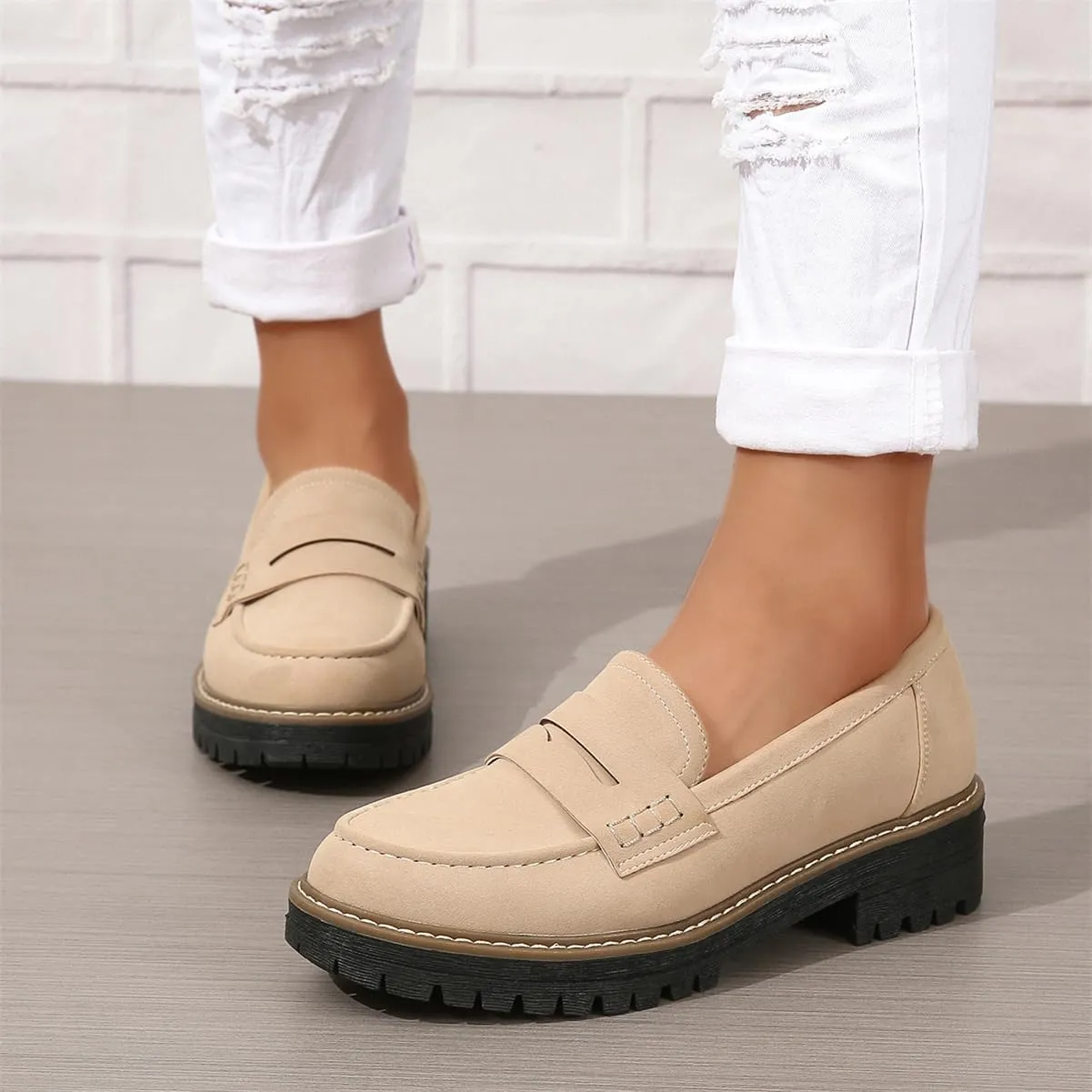 Womens Loafers Shoes Platform Chunky Penny Loafer Lug Sole Comfortable Slip On Work Office Business Casual Dress Shoes, US Size 5-11