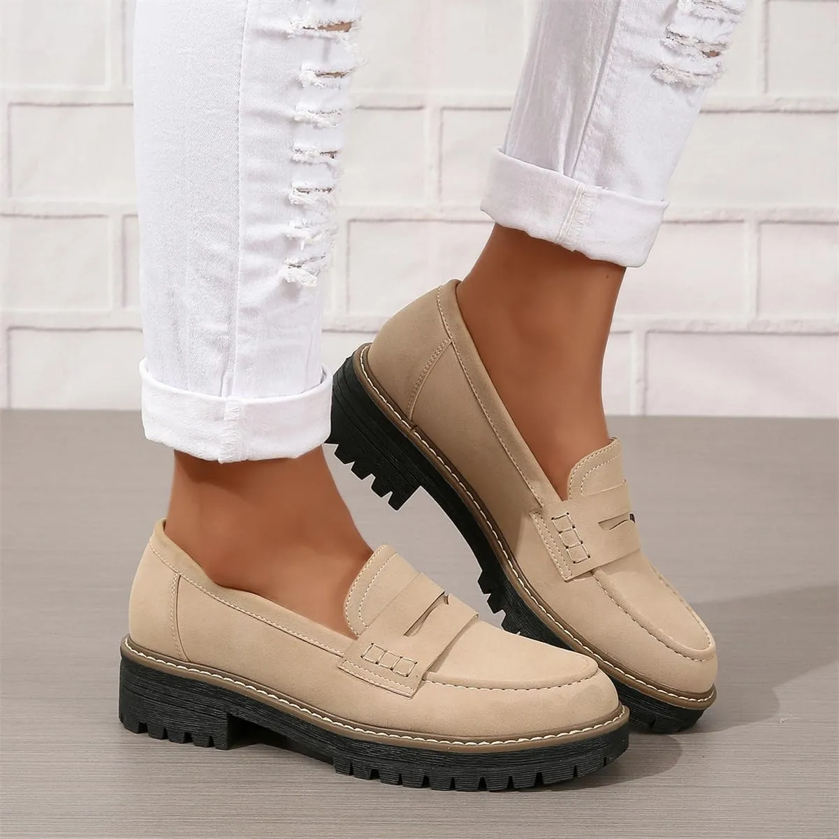 Womens Loafers Shoes Platform Chunky Penny Loafer Lug Sole Comfortable Slip On Work Office Business Casual Dress Shoes, US Size 5-11