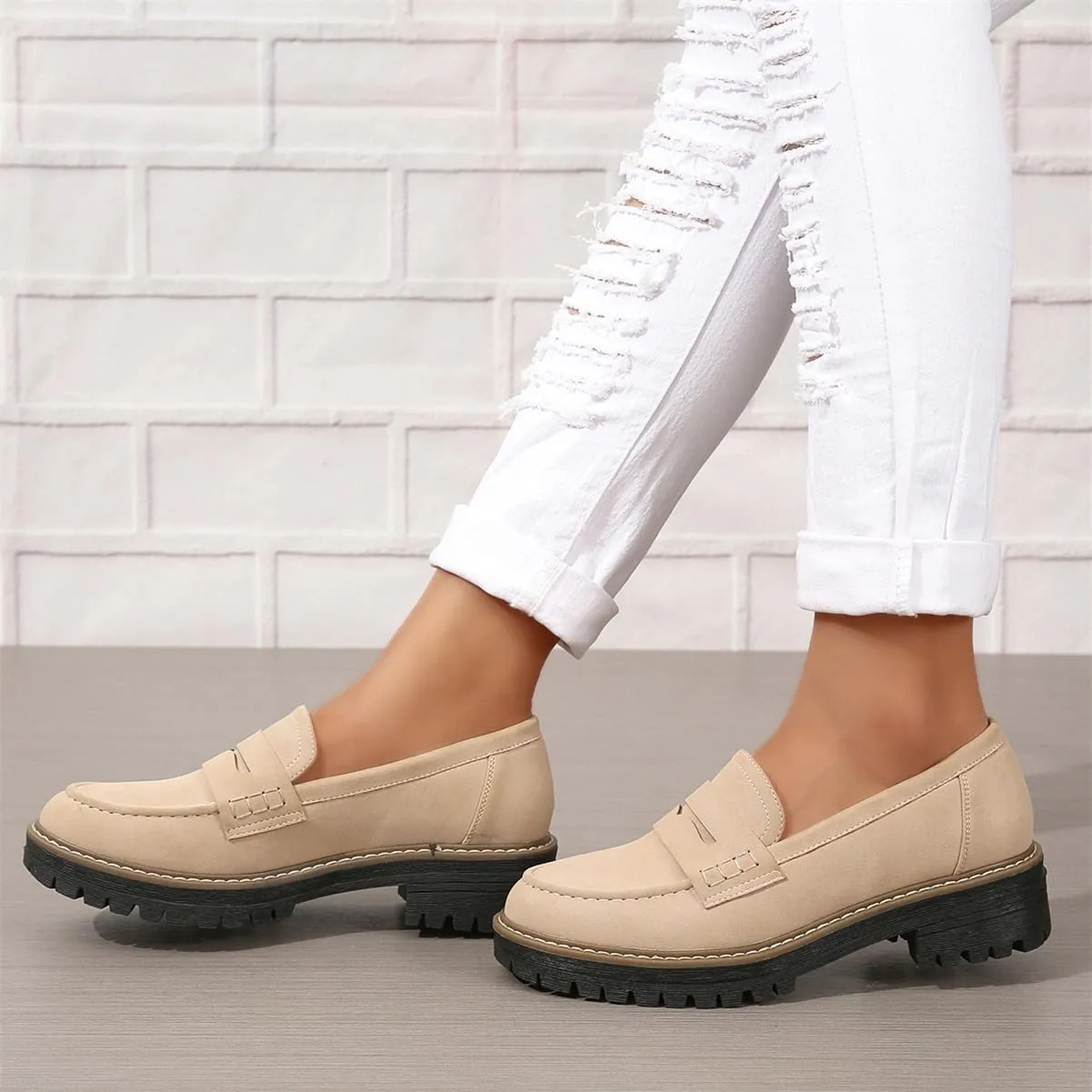 Womens Loafers Shoes Platform Chunky Penny Loafer Lug Sole Comfortable Slip On Work Office Business Casual Dress Shoes, US Size 5-11