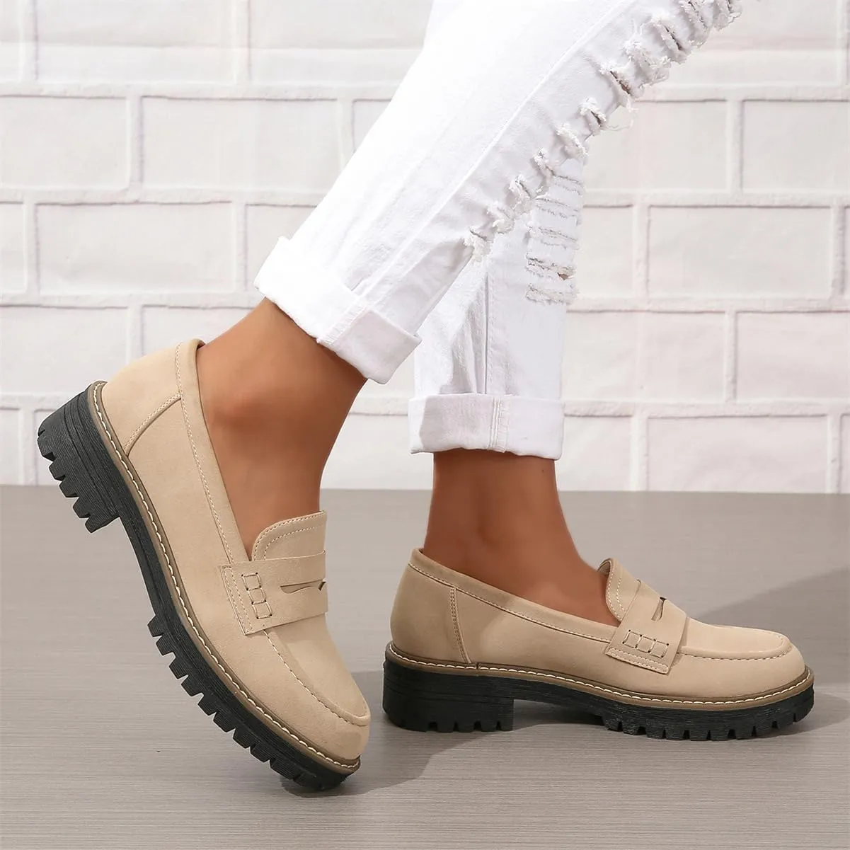 Womens Loafers Shoes Platform Chunky Penny Loafer Lug Sole Comfortable Slip On Work Office Business Casual Dress Shoes, US Size 5-11