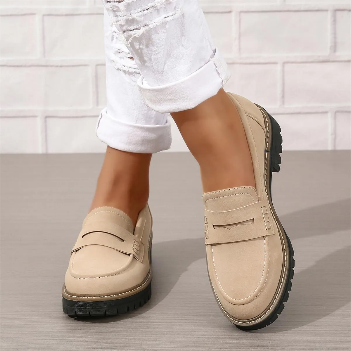Womens Loafers Shoes Platform Chunky Penny Loafer Lug Sole Comfortable Slip On Work Office Business Casual Dress Shoes, US Size 5-11