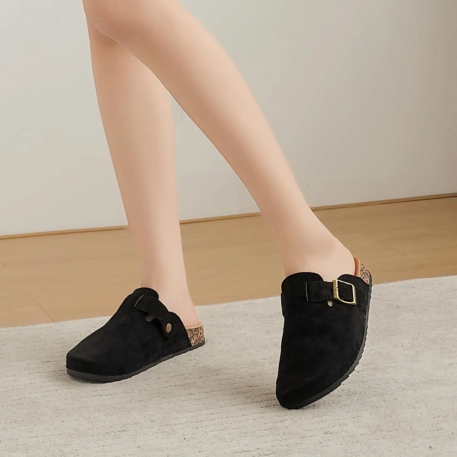 Womens Mens Suede Clogs Leather Mules with Adjustable Buckle Slip On Cork Footbed Sandals Arch Suppor Comfort Potato Shoes