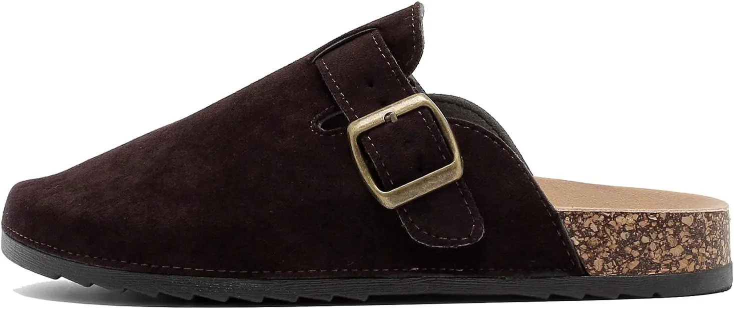 Womens Mens Suede Clogs Leather Mules with Adjustable Buckle Slip On Cork Footbed Sandals Arch Suppor Comfort Potato Shoes