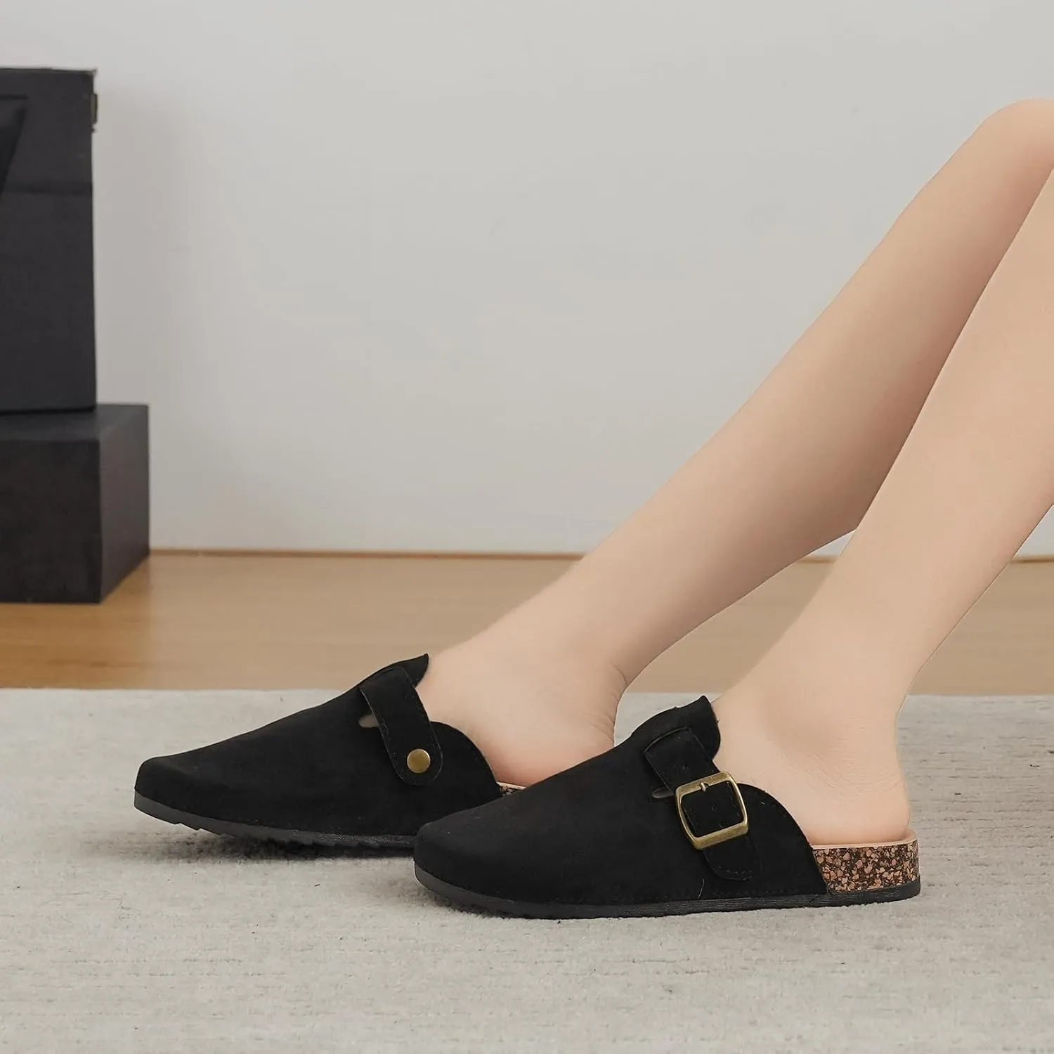 Womens Mens Suede Clogs Leather Mules with Adjustable Buckle Slip On Cork Footbed Sandals Arch Suppor Comfort Potato Shoes