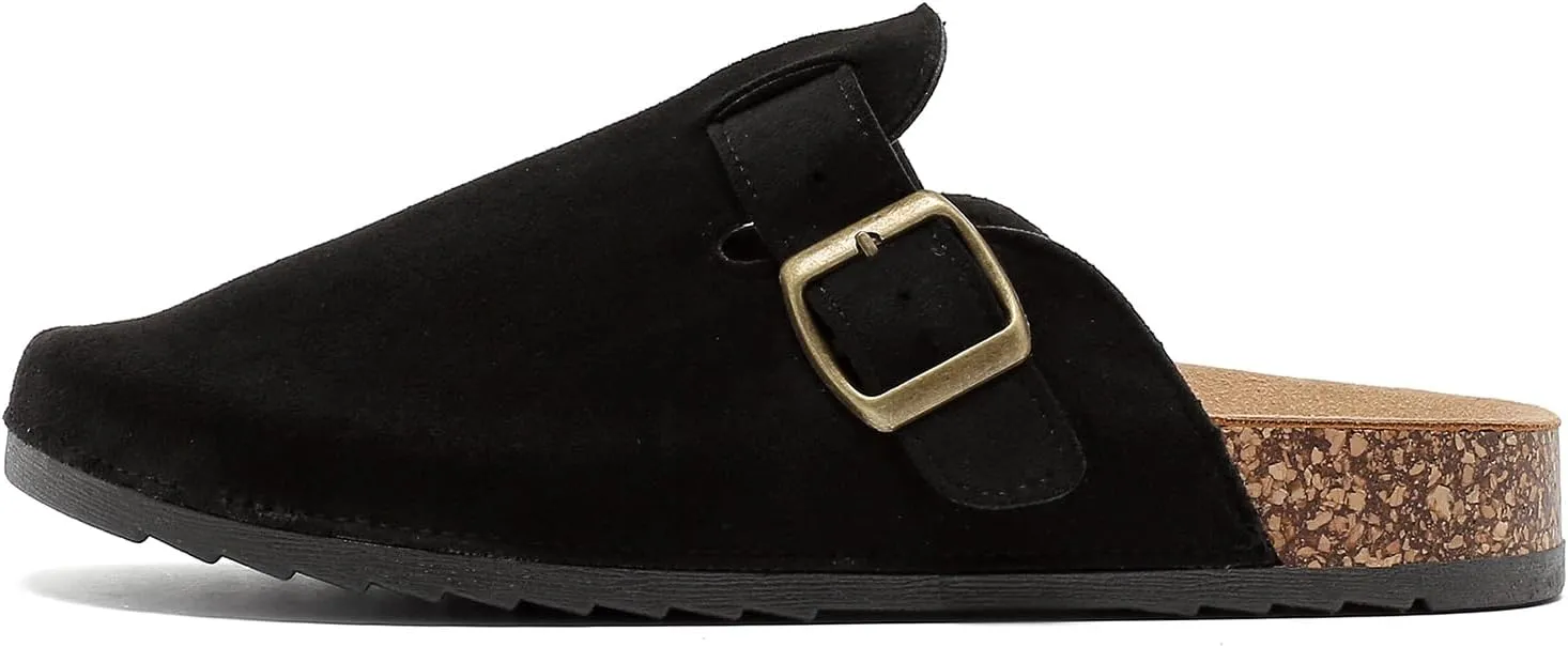 Womens Mens Suede Clogs Leather Mules with Adjustable Buckle Slip On Cork Footbed Sandals Arch Suppor Comfort Potato Shoes