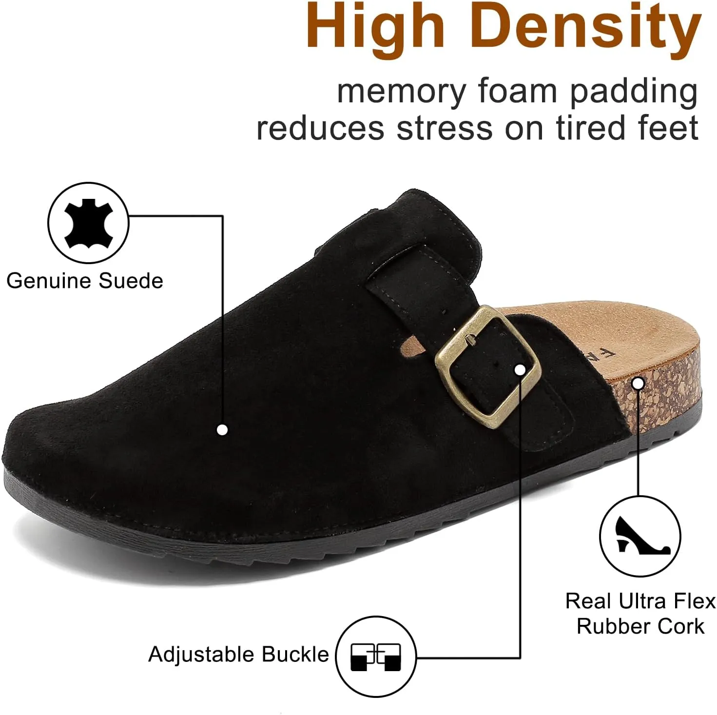 Womens Mens Suede Clogs Leather Mules with Adjustable Buckle Slip On Cork Footbed Sandals Arch Suppor Comfort Potato Shoes