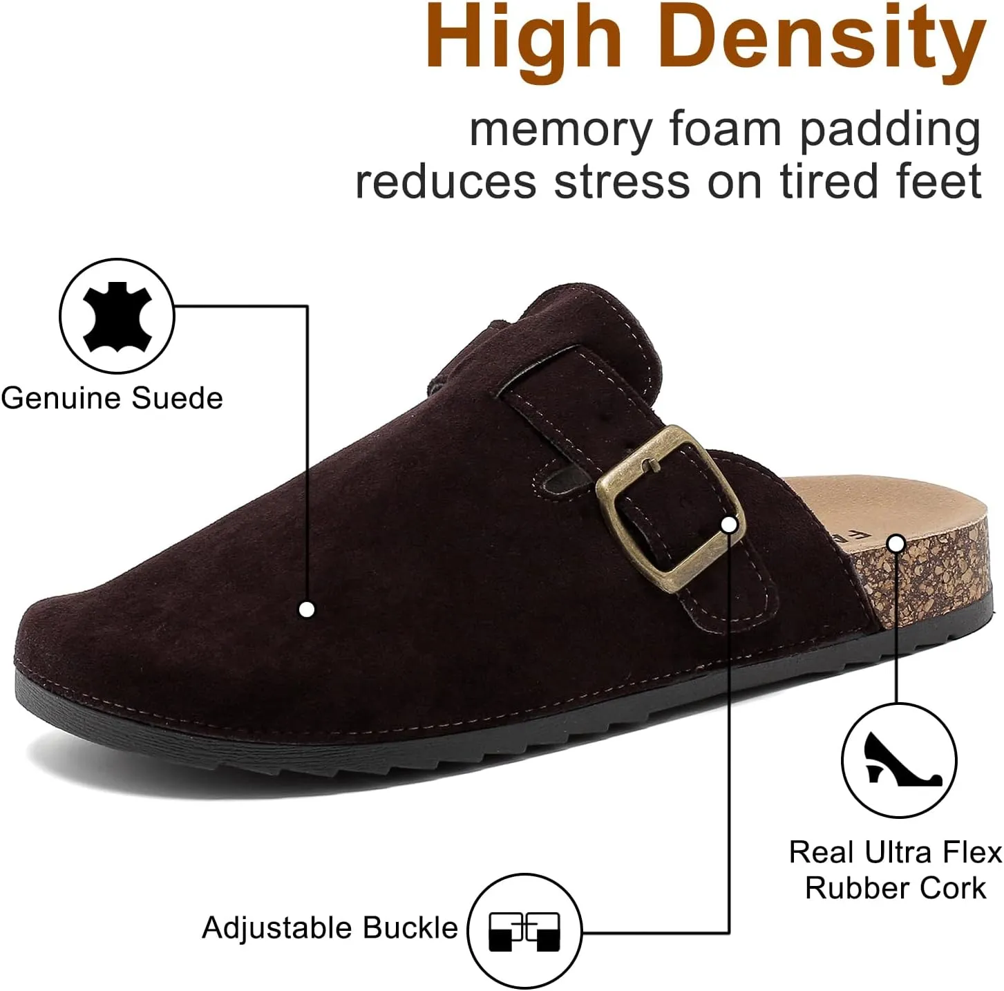 Womens Mens Suede Clogs Leather Mules with Adjustable Buckle Slip On Cork Footbed Sandals Arch Suppor Comfort Potato Shoes