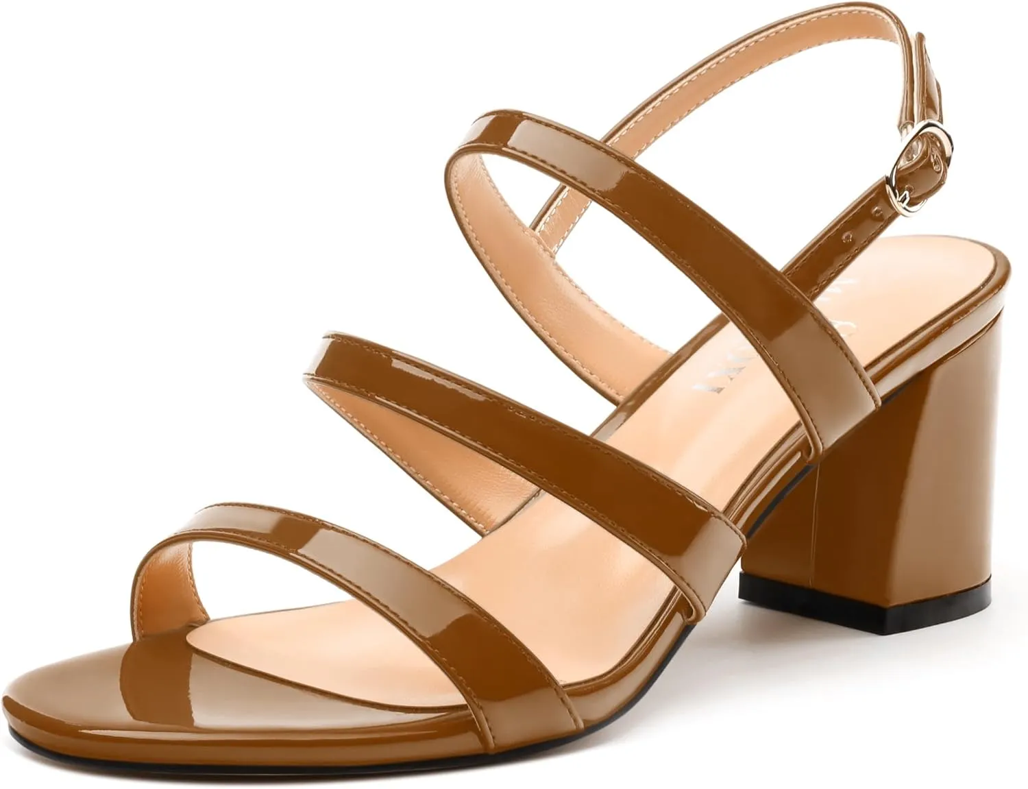 Womens Mid Heel Sandals, Round Open Toe Block Heel Strappy Sandals for Women, Low Chunky Heel Ankle Strap Sandals 2"