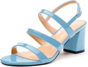 Womens Mid Heel Sandals, Round Open Toe Block Heel Strappy Sandals for Women, Low Chunky Heel Ankle Strap Sandals 2"