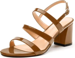 Womens Mid Heel Sandals, Round Open Toe Block Heel Strappy Sandals for Women, Low Chunky Heel Ankle Strap Sandals 2"