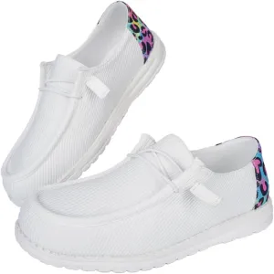 Women's Milky Cow Print Slip-On Loafers - Lightweight Comfortable Casual Shoes with Elastic Laces, Foam Outsole, Orthotic Walking Shoes for Daily Wear, US 6-10