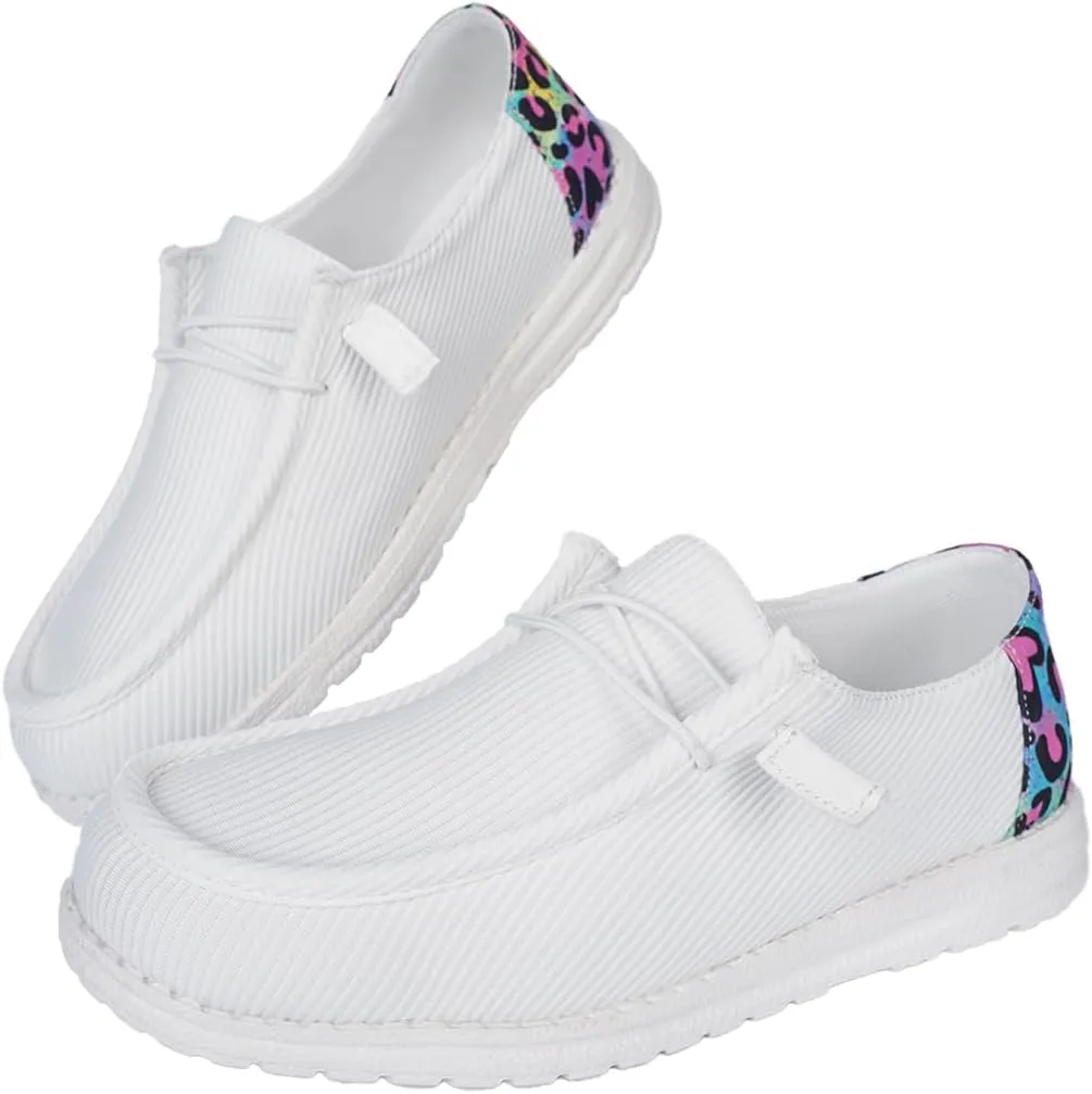 Women's Milky Cow Print Slip-On Loafers - Lightweight Comfortable Casual Shoes with Elastic Laces, Foam Outsole, Orthotic Walking Shoes for Daily Wear, US 6-10