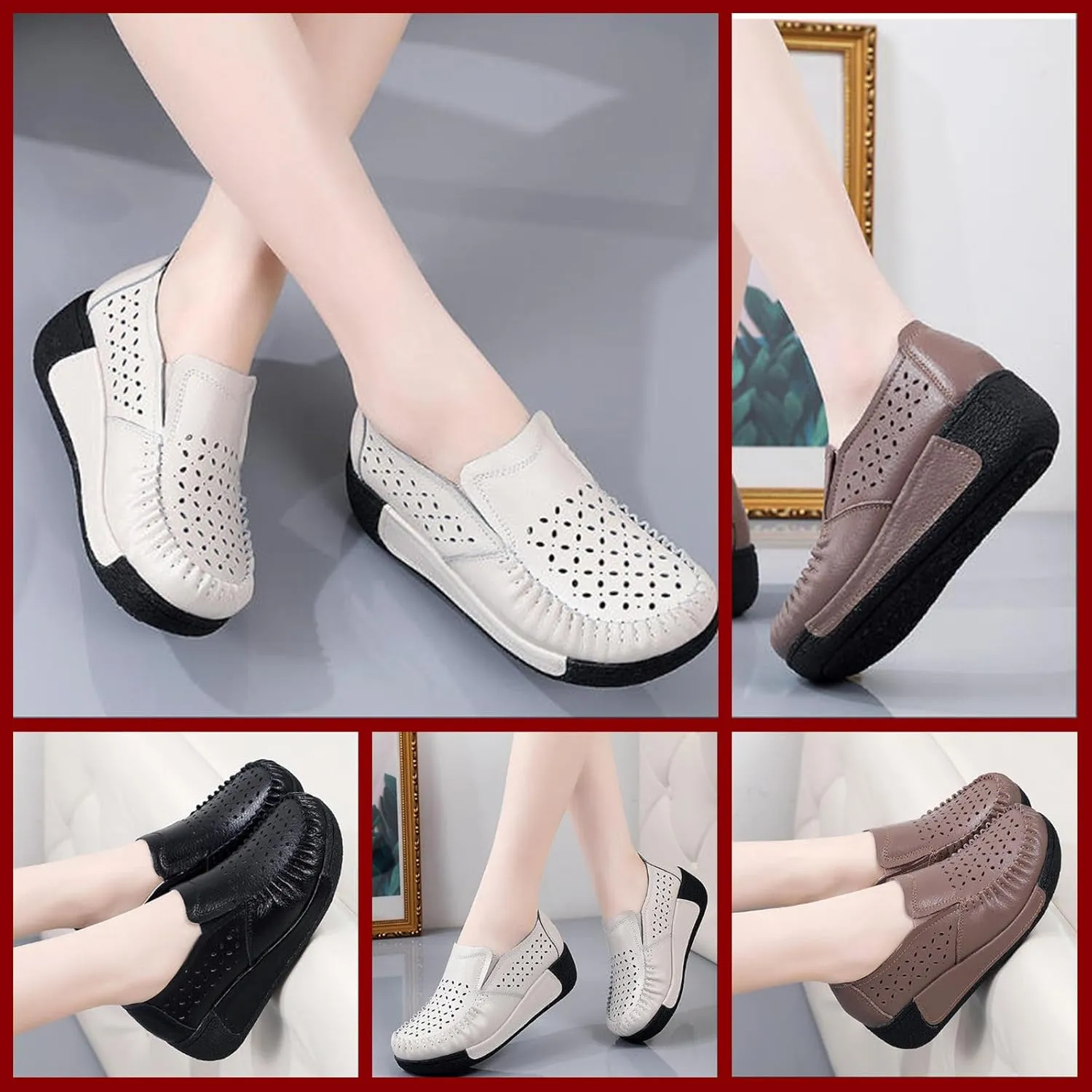 Women's Orthopedic Platform Rocker Shoes, Slip-On Wedge Sneakers, Arch Support Walking Shoes, Breathable Leather Casual Loafers, Lightweight Comfortable Work