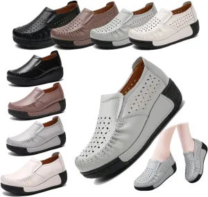 Women's Orthopedic Platform Rocker Shoes, Slip-On Wedge Sneakers, Arch Support Walking Shoes, Breathable Leather Casual Loafers, Lightweight Comfortable Work