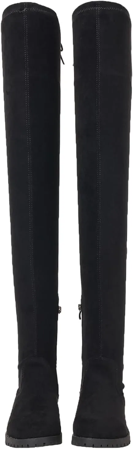 Women's Over The Knee Thigh High Chunky Low Flat Heel Boots Long Stretch Zipper Sexy Fall Fashion Boots Black Red Purple US5-11