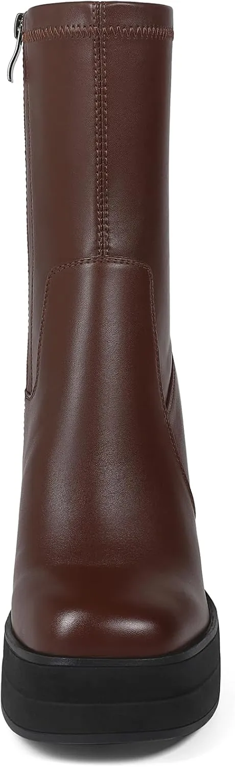 Women's Platform Ankle Boots Square Toe High Chunky Heel Booties