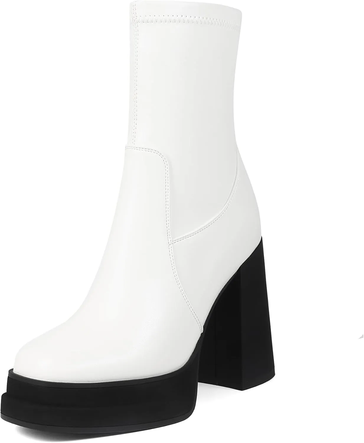 Women's Platform Ankle Boots Square Toe High Chunky Heel Booties
