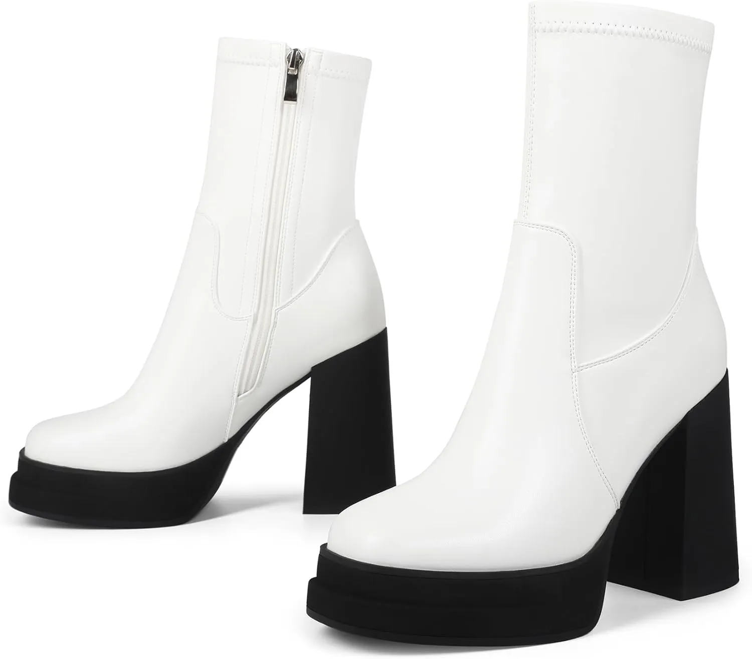Women's Platform Ankle Boots Square Toe High Chunky Heel Booties