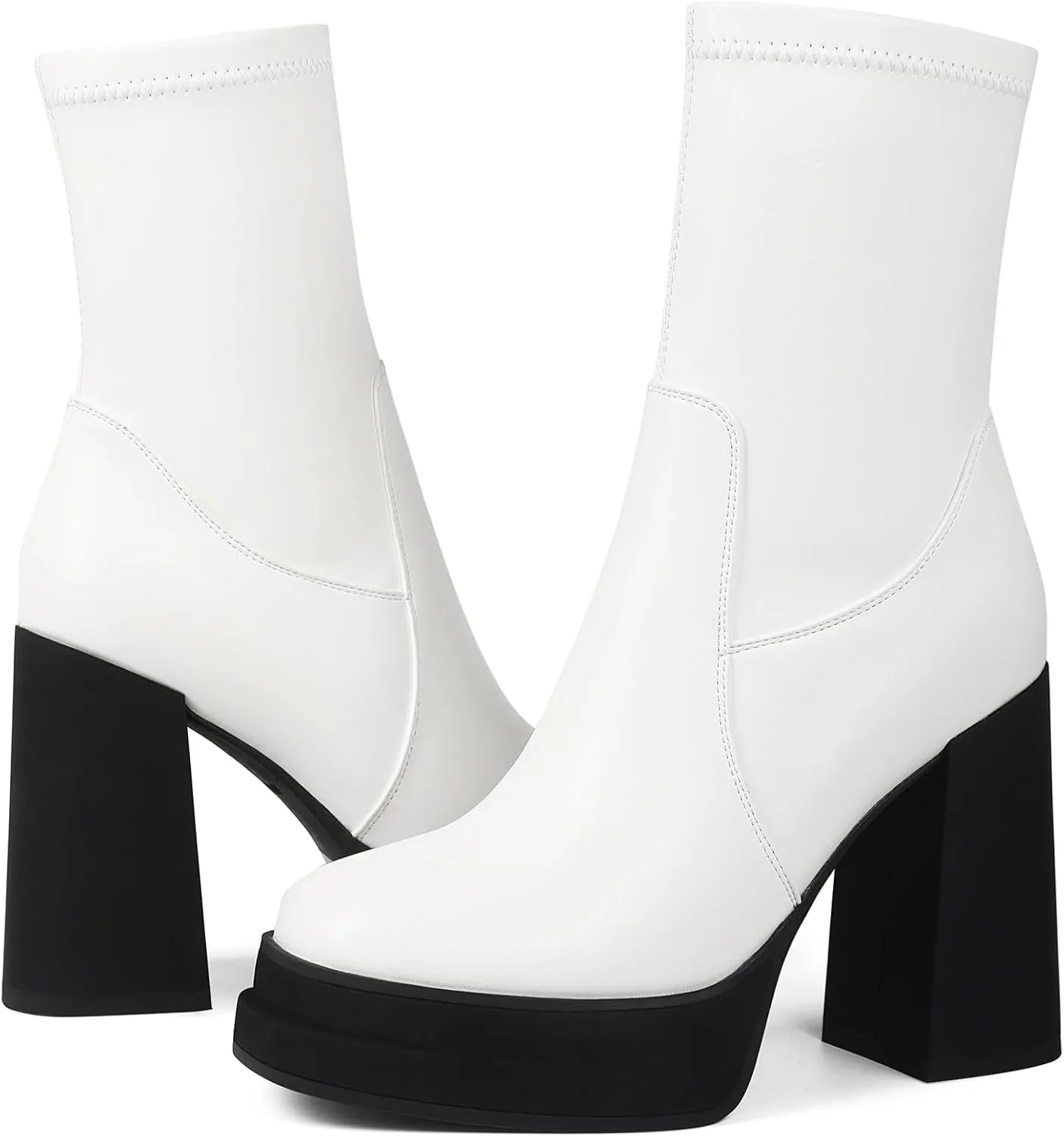 Women's Platform Ankle Boots Square Toe High Chunky Heel Booties