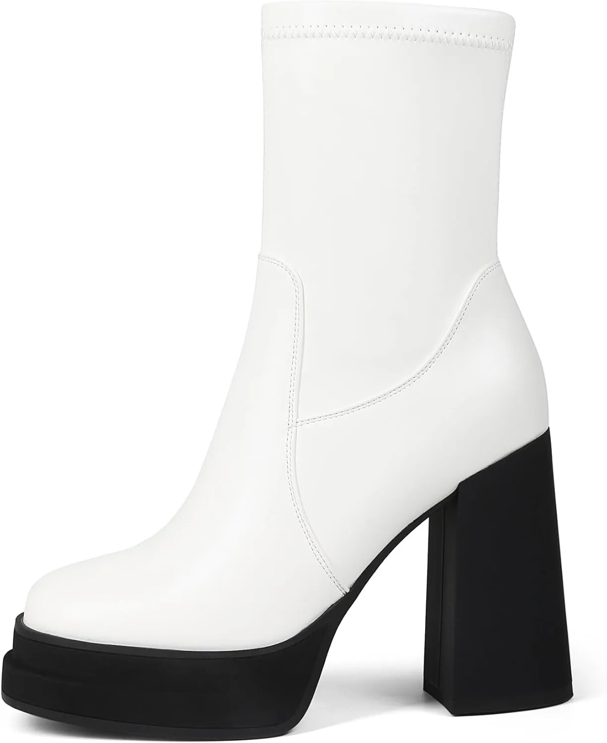 Women's Platform Ankle Boots Square Toe High Chunky Heel Booties