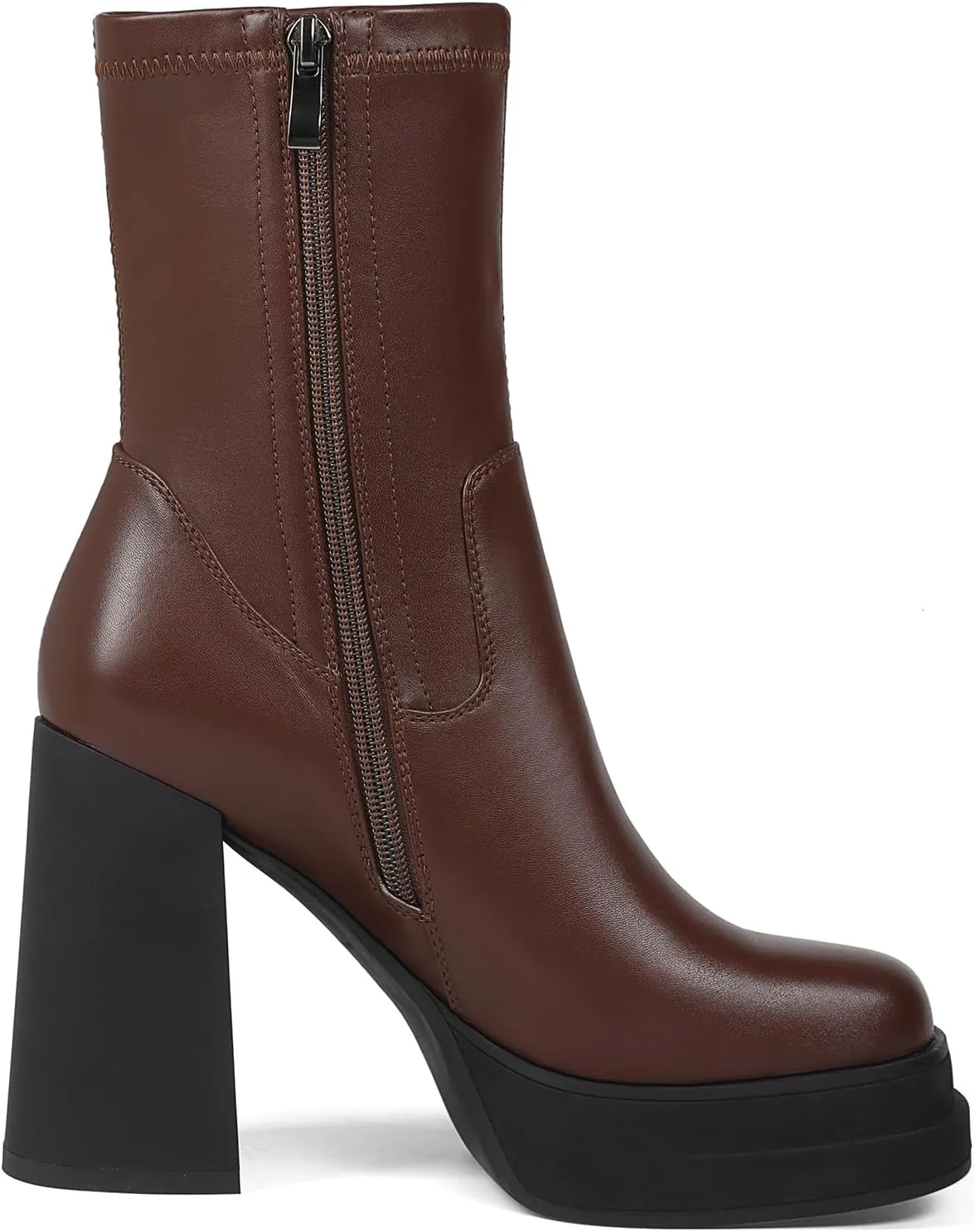 Women's Platform Ankle Boots Square Toe High Chunky Heel Booties