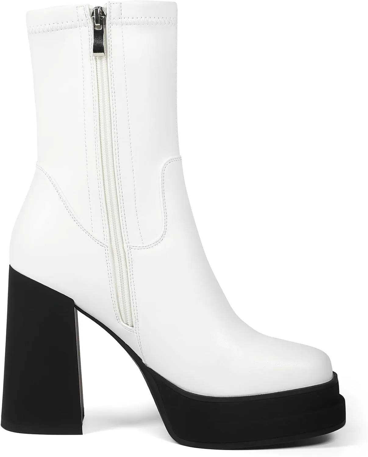 Women's Platform Ankle Boots Square Toe High Chunky Heel Booties