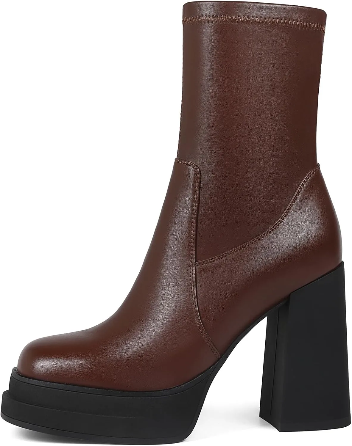 Women's Platform Ankle Boots Square Toe High Chunky Heel Booties