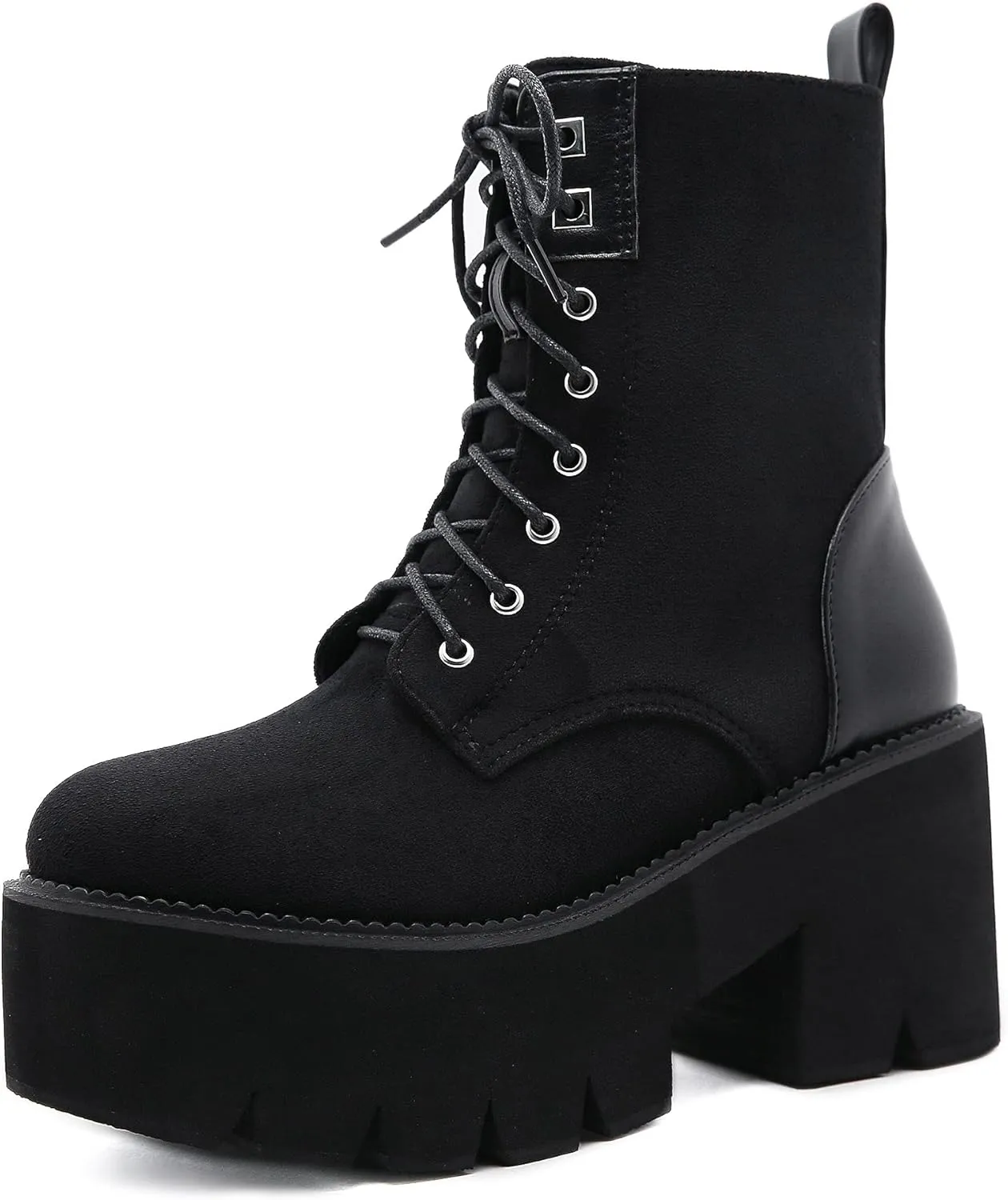 Womens Platform Boots Round Toe Chunky Ankle Boots Punk Boots Lace Up&Zipper Combat Boots