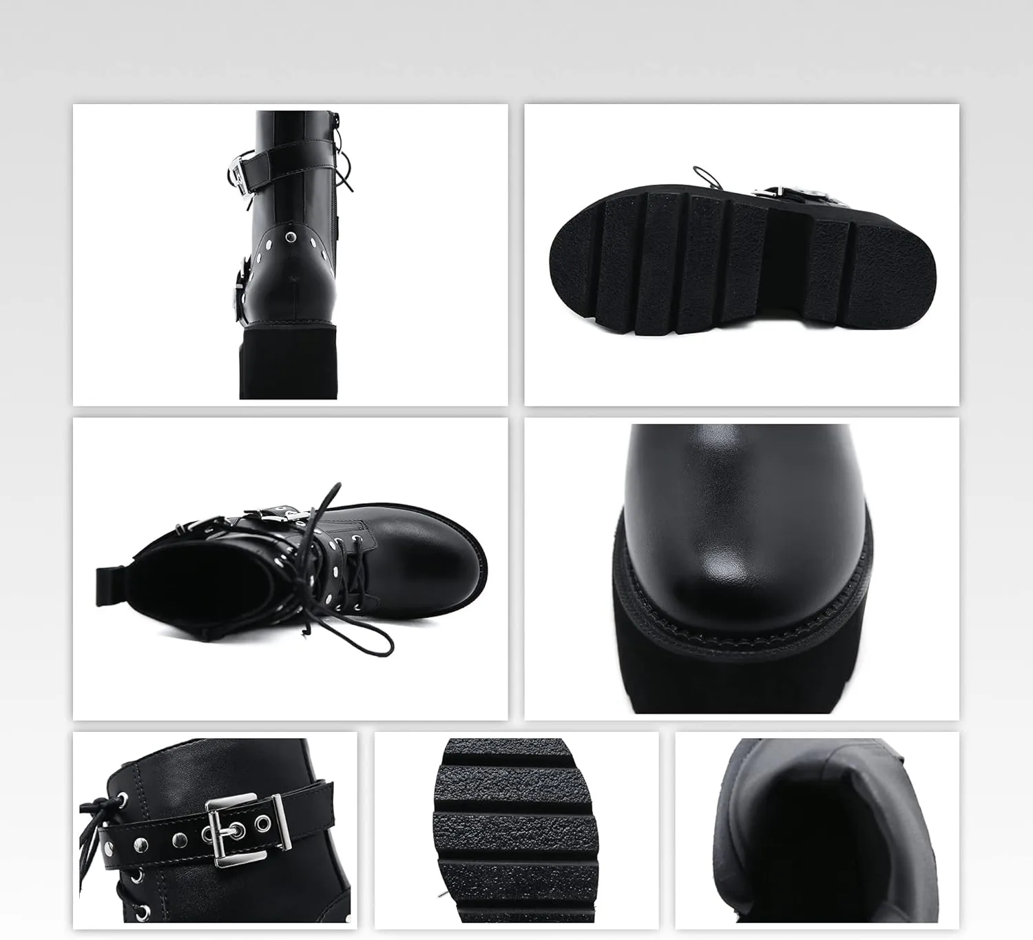 Womens Platform Boots Round Toe Chunky Ankle Boots Punk Boots Lace Up&Zipper Combat Boots