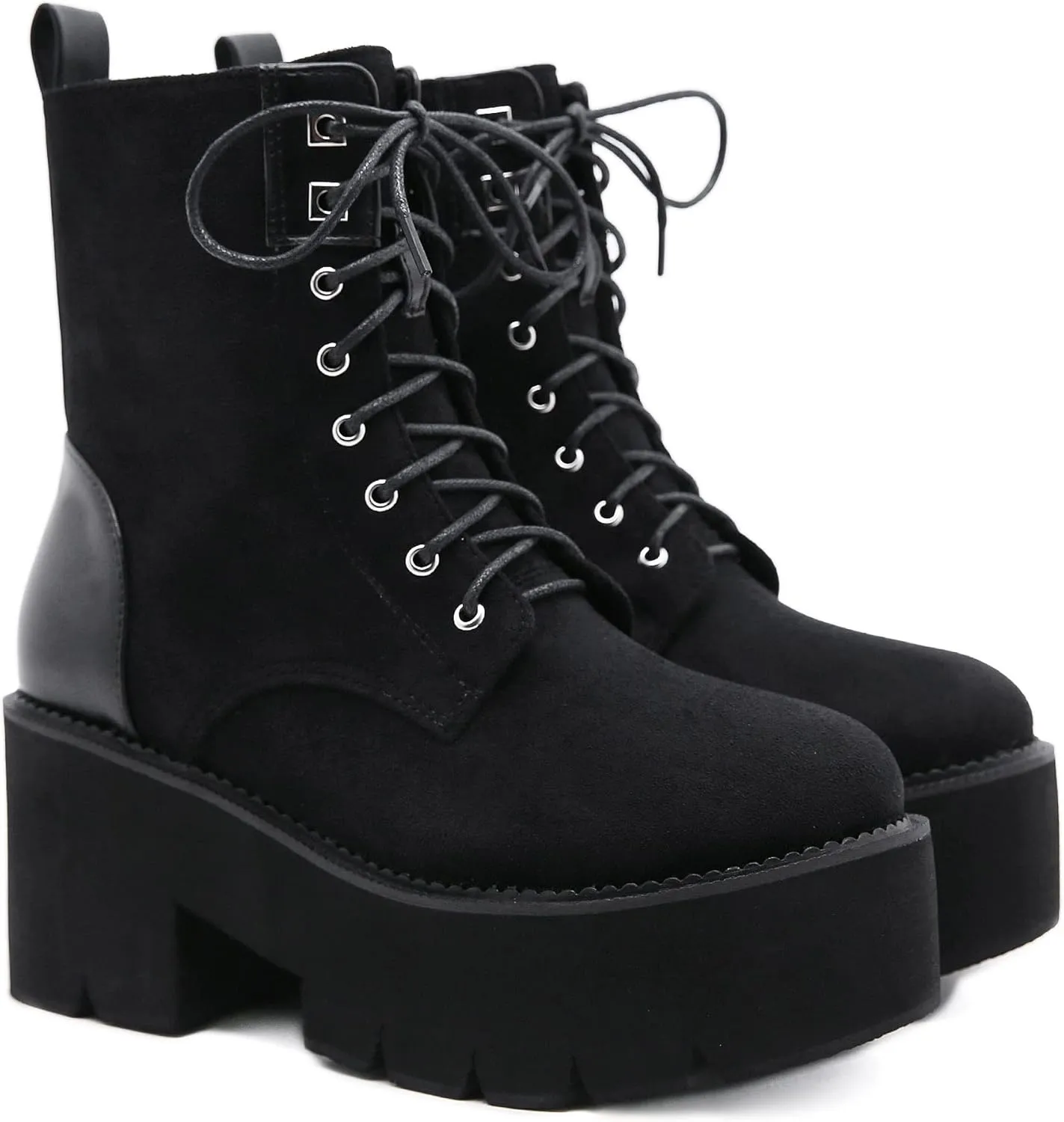 Womens Platform Boots Round Toe Chunky Ankle Boots Punk Boots Lace Up&Zipper Combat Boots