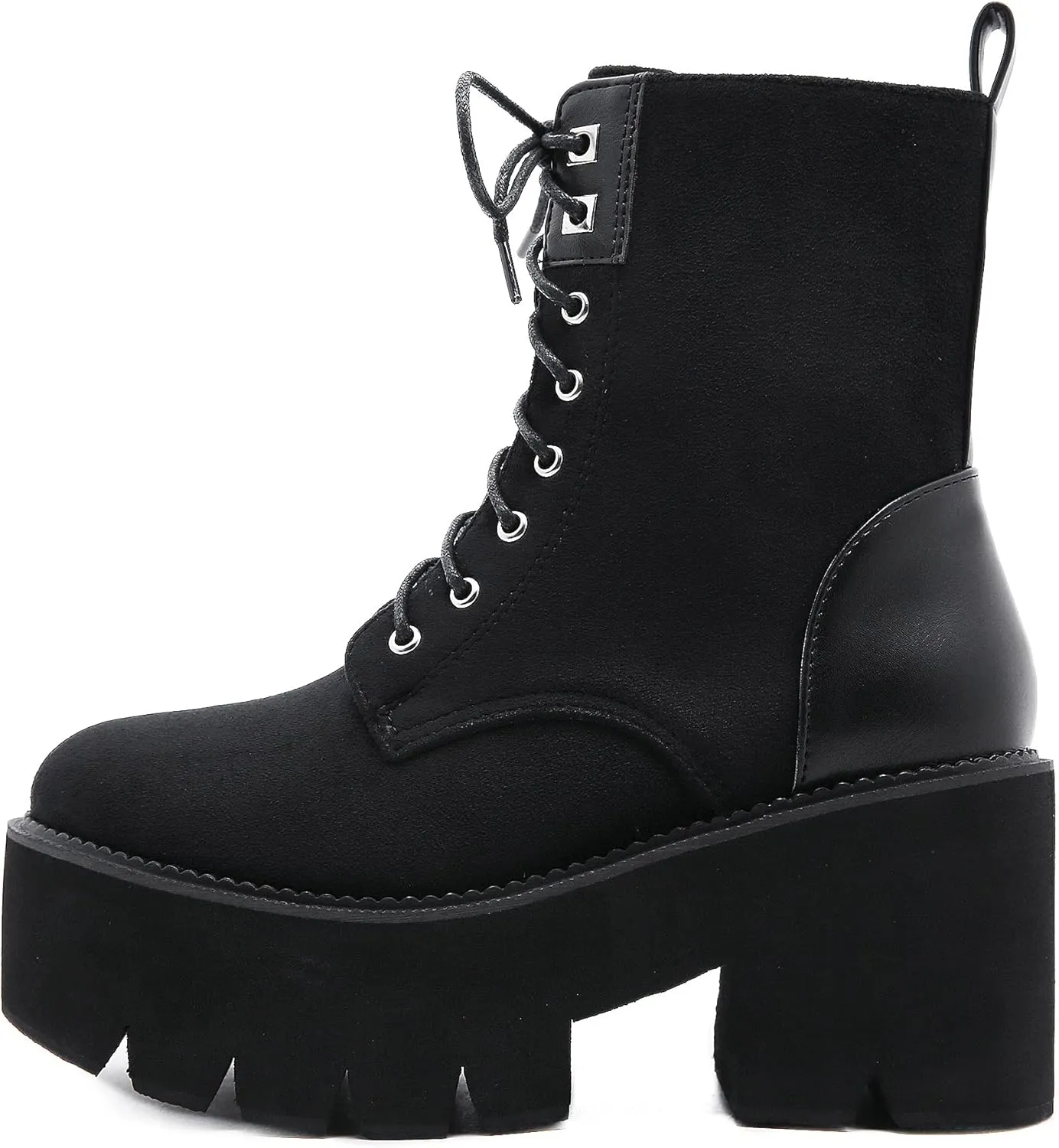 Womens Platform Boots Round Toe Chunky Ankle Boots Punk Boots Lace Up&Zipper Combat Boots
