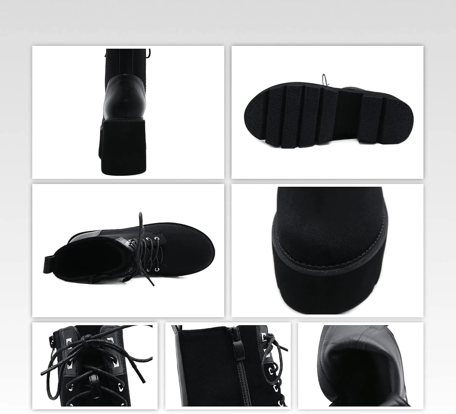 Womens Platform Boots Round Toe Chunky Ankle Boots Punk Boots Lace Up&Zipper Combat Boots