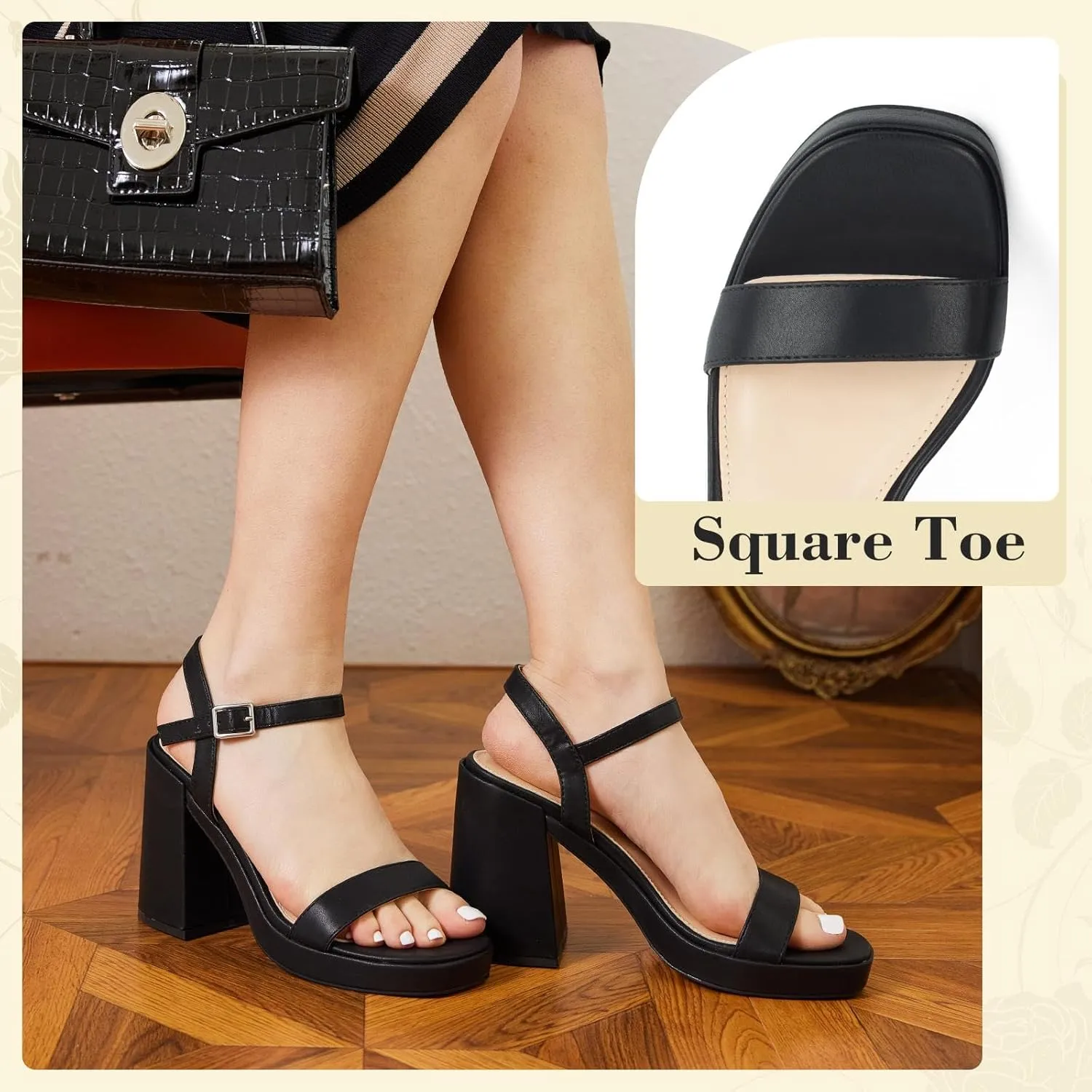 Women's Platform Heels Chunky Heeled Sandals Open Toe Dressy Pumps for Wedding Evening Party