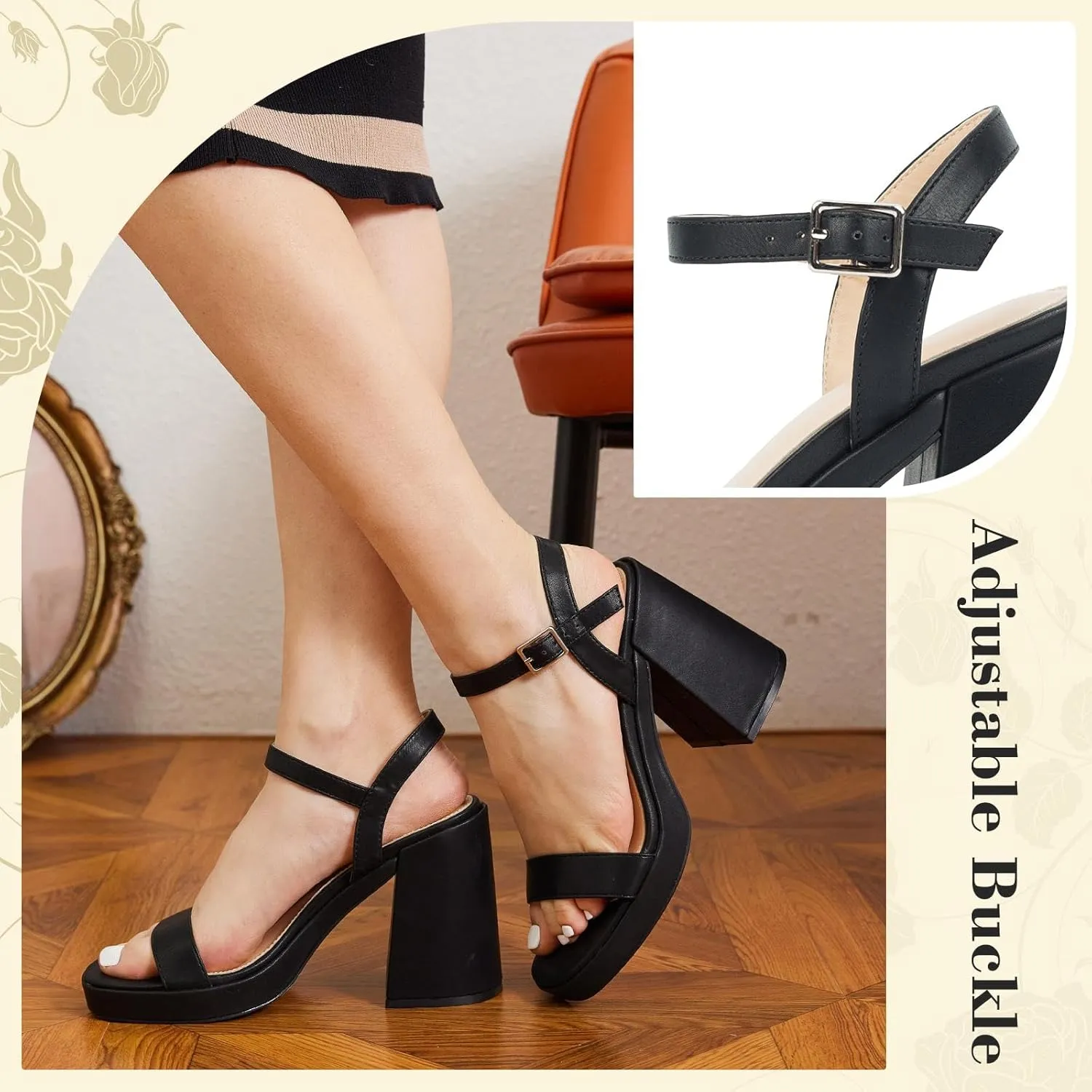 Women's Platform Heels Chunky Heeled Sandals Open Toe Dressy Pumps for Wedding Evening Party
