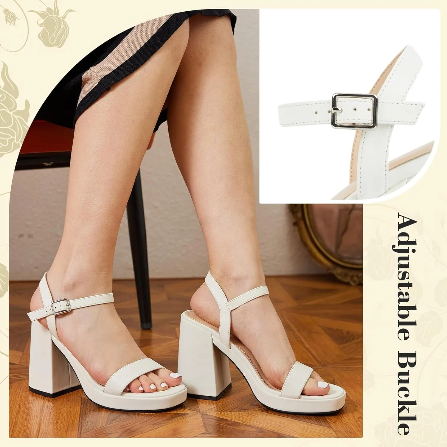 Women's Platform Heels Chunky Heeled Sandals Open Toe Dressy Pumps for Wedding Evening Party