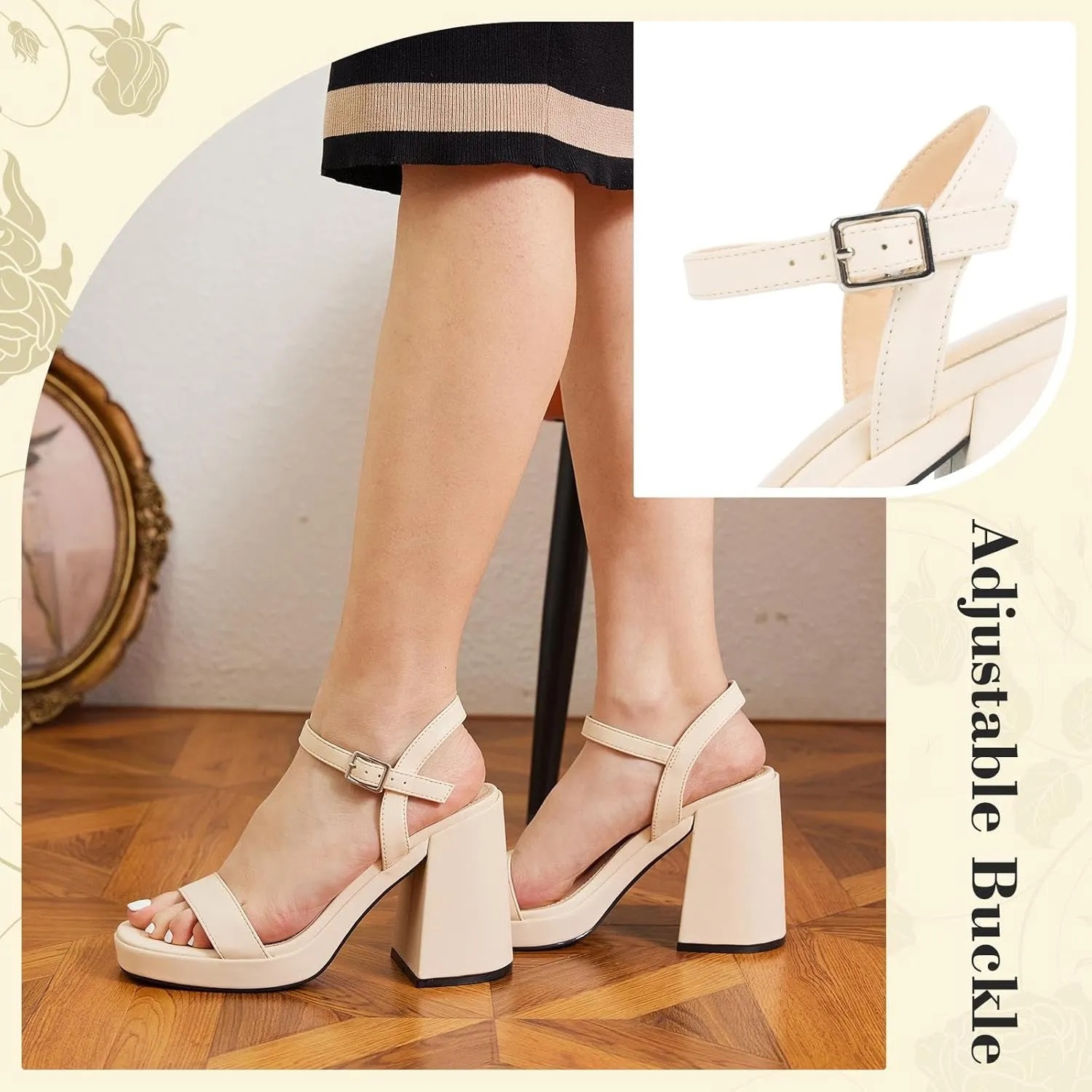 Women's Platform Heels Chunky Heeled Sandals Open Toe Dressy Pumps for Wedding Evening Party