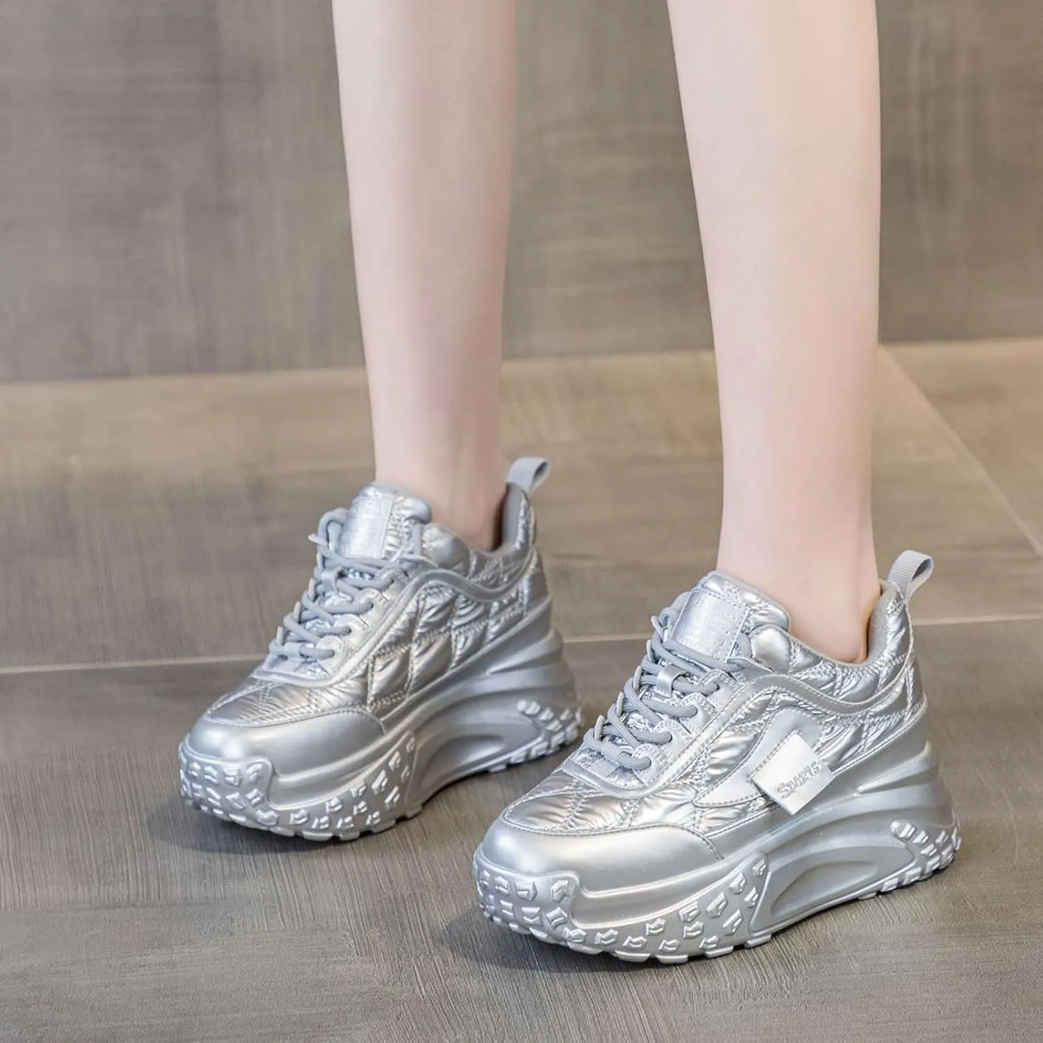 Women's Platform Increase Fashion Sneakers,Comfy Low Hidden Wedge Lightweight Casual Anti-Slip Running Sneakers Outdoor Lace Up Slip-on Leather Patchwork Breathable Mesh Walking Shoes