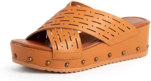 Womens Platform Sandals Wedge Slides Vintage Open Toe Slip On Cross Band Sandals for Street Work School Beach