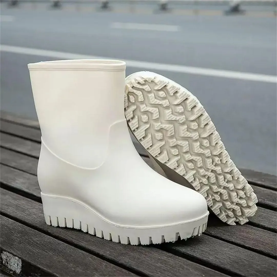 Women's Platform Wedges High Top Rain Shoes Soft Sole Non Slip Waterproof Detachable Cotton Work Shoe
