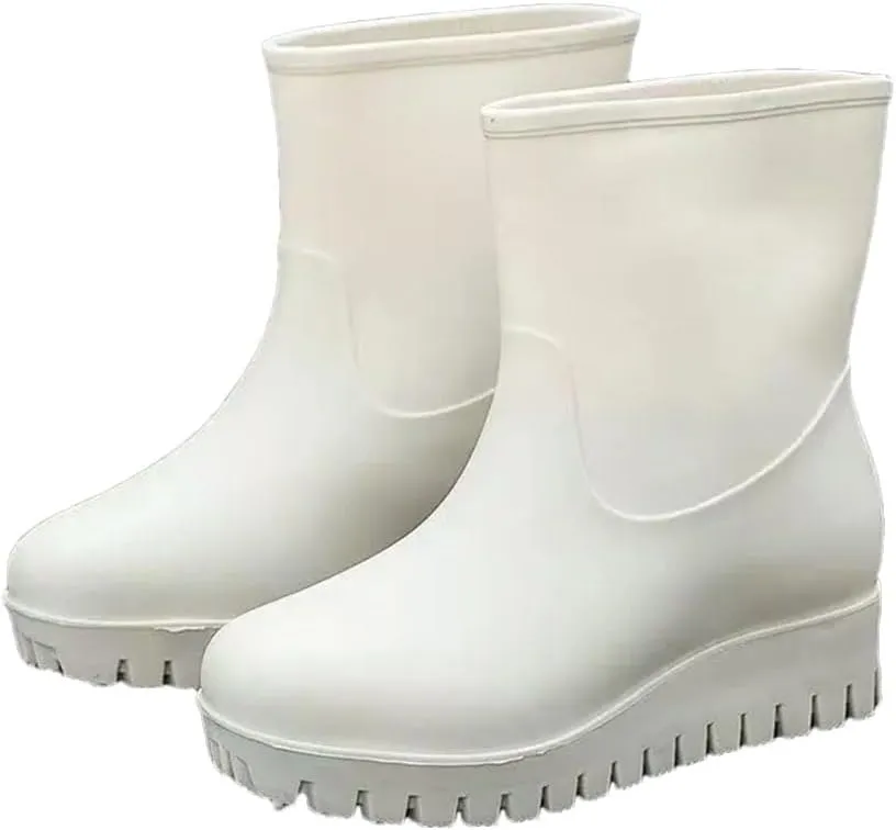 Women's Platform Wedges High Top Rain Shoes Soft Sole Non Slip Waterproof Detachable Cotton Work Shoe