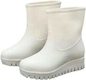 Women's Platform Wedges High Top Rain Shoes Soft Sole Non Slip Waterproof Detachable Cotton Work Shoe