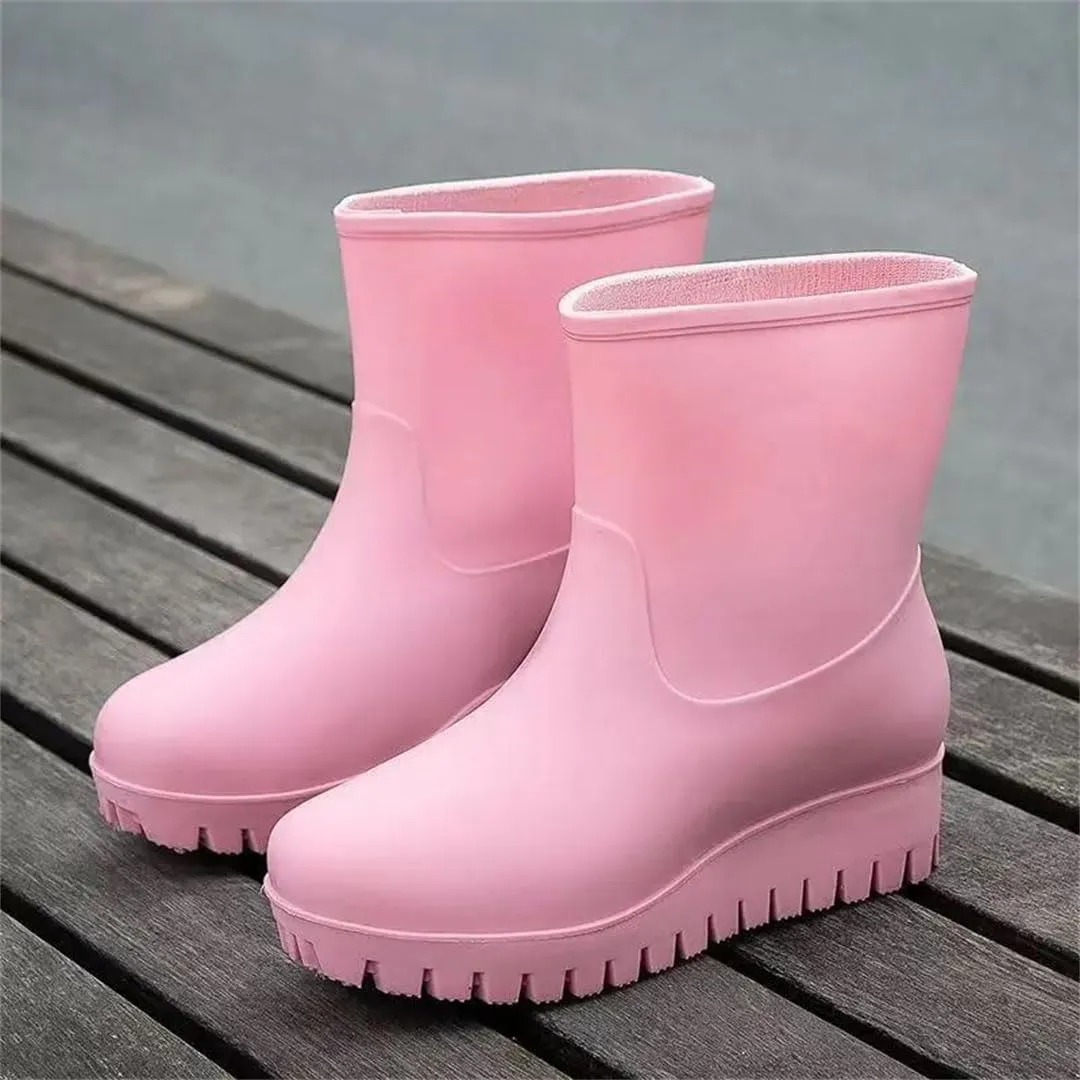 Women's Platform Wedges High Top Rain Shoes Soft Sole Non Slip Waterproof Detachable Cotton Work Shoe