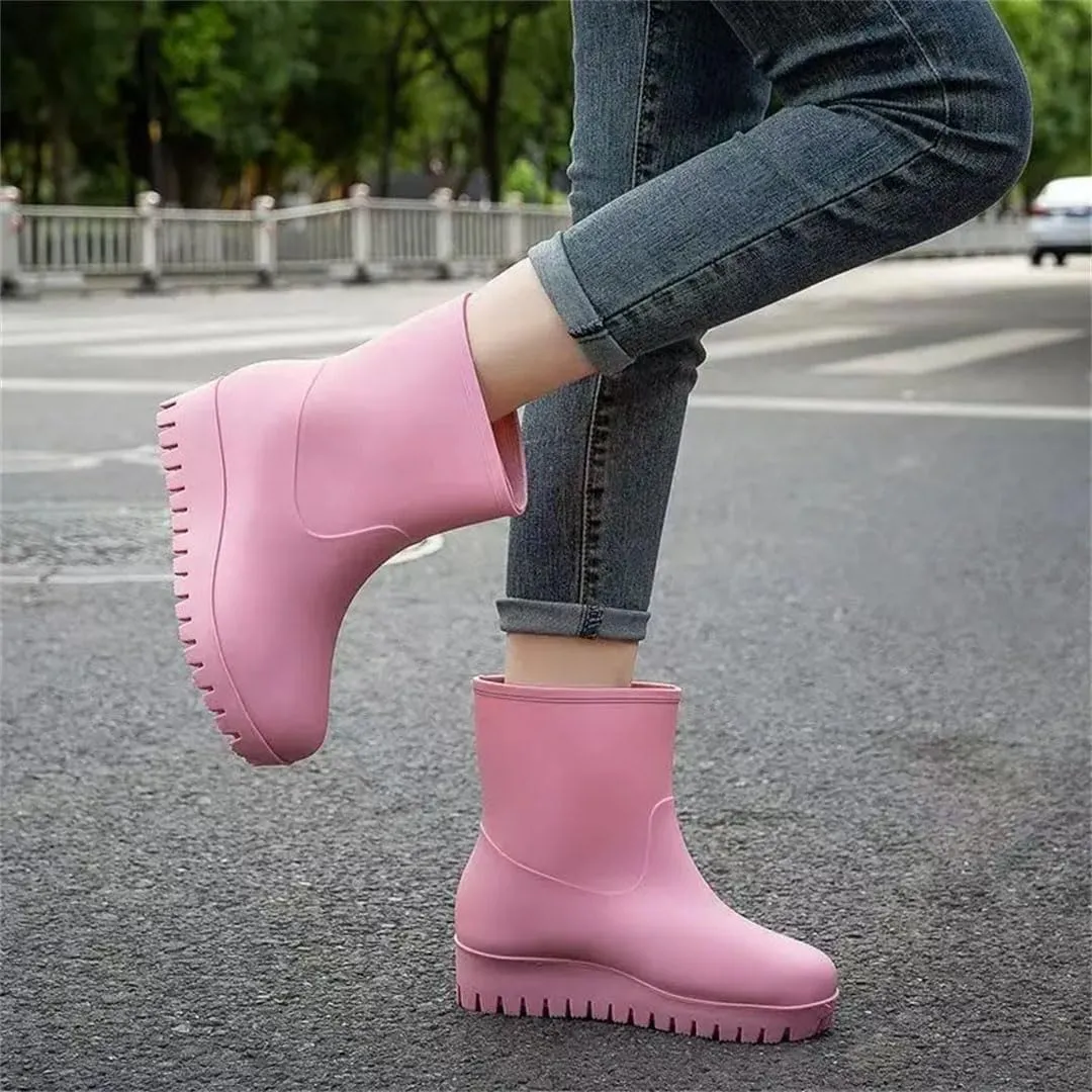Women's Platform Wedges High Top Rain Shoes Soft Sole Non Slip Waterproof Detachable Cotton Work Shoe