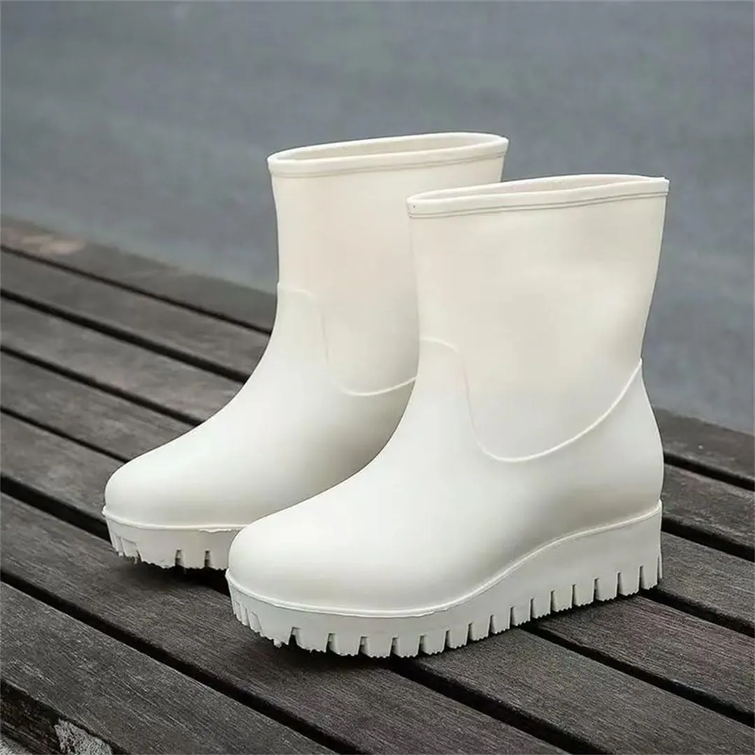 Women's Platform Wedges High Top Rain Shoes Soft Sole Non Slip Waterproof Detachable Cotton Work Shoe