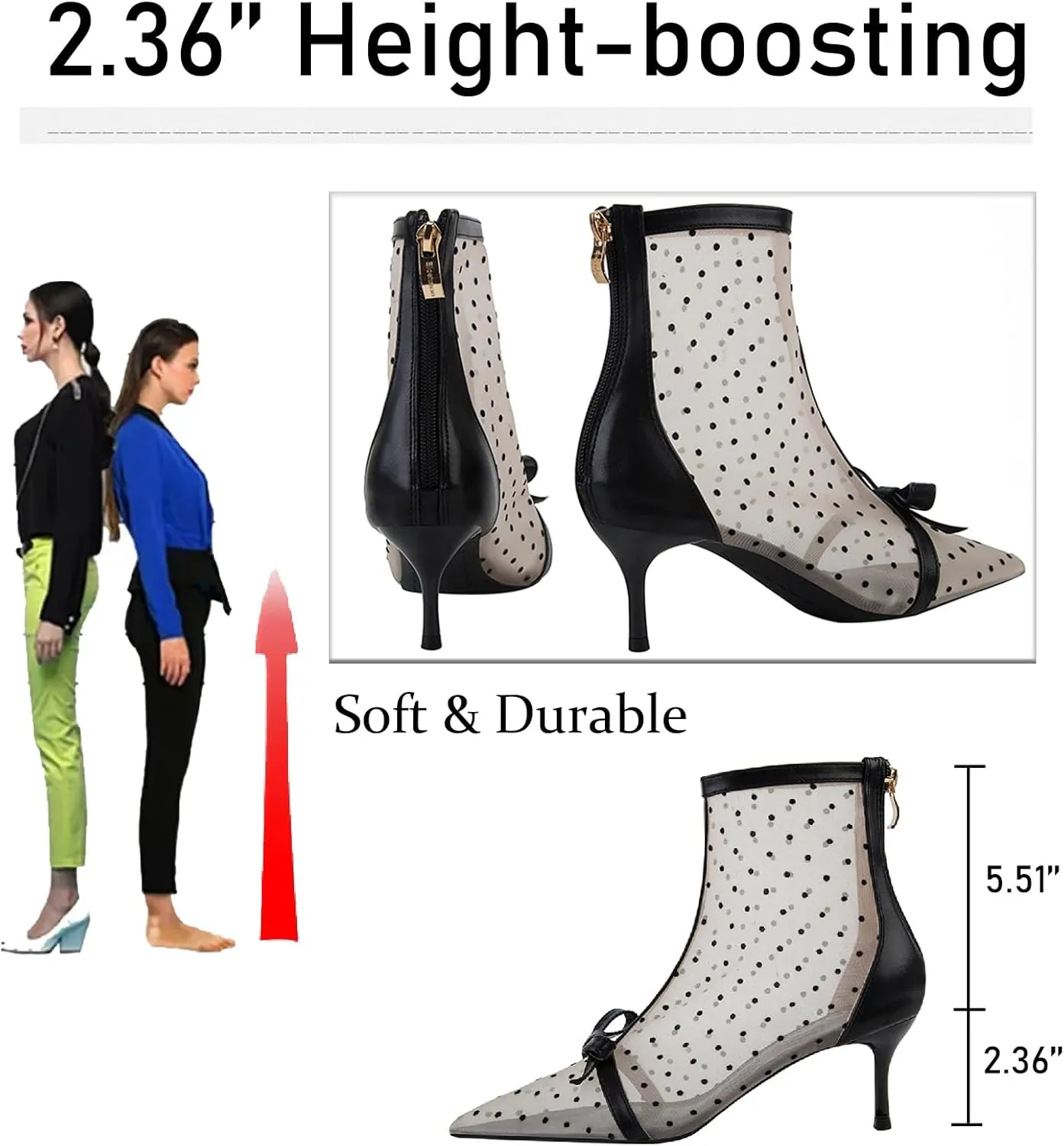Women's Polka Dot Mesh Stiletto Ankle Boots With Back Zipper Sexy Breathable Pointed Toe High Heel Summer Booties for Party Evening Dress Boots