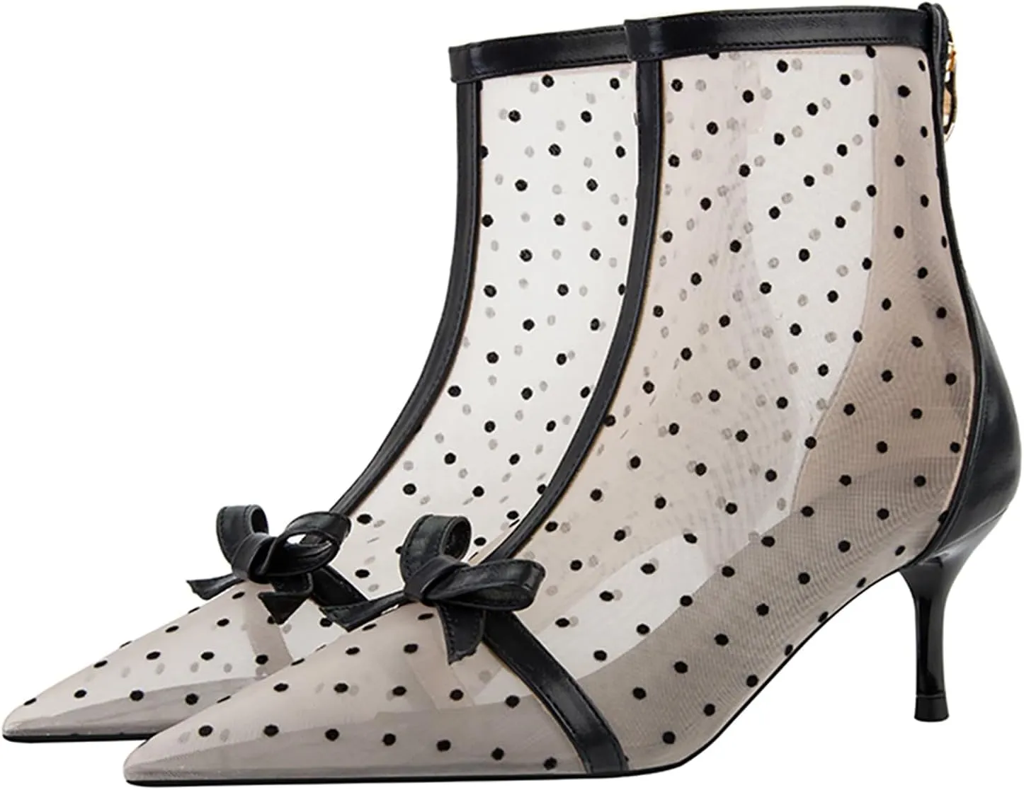 Women's Polka Dot Mesh Stiletto Ankle Boots With Back Zipper Sexy Breathable Pointed Toe High Heel Summer Booties for Party Evening Dress Boots