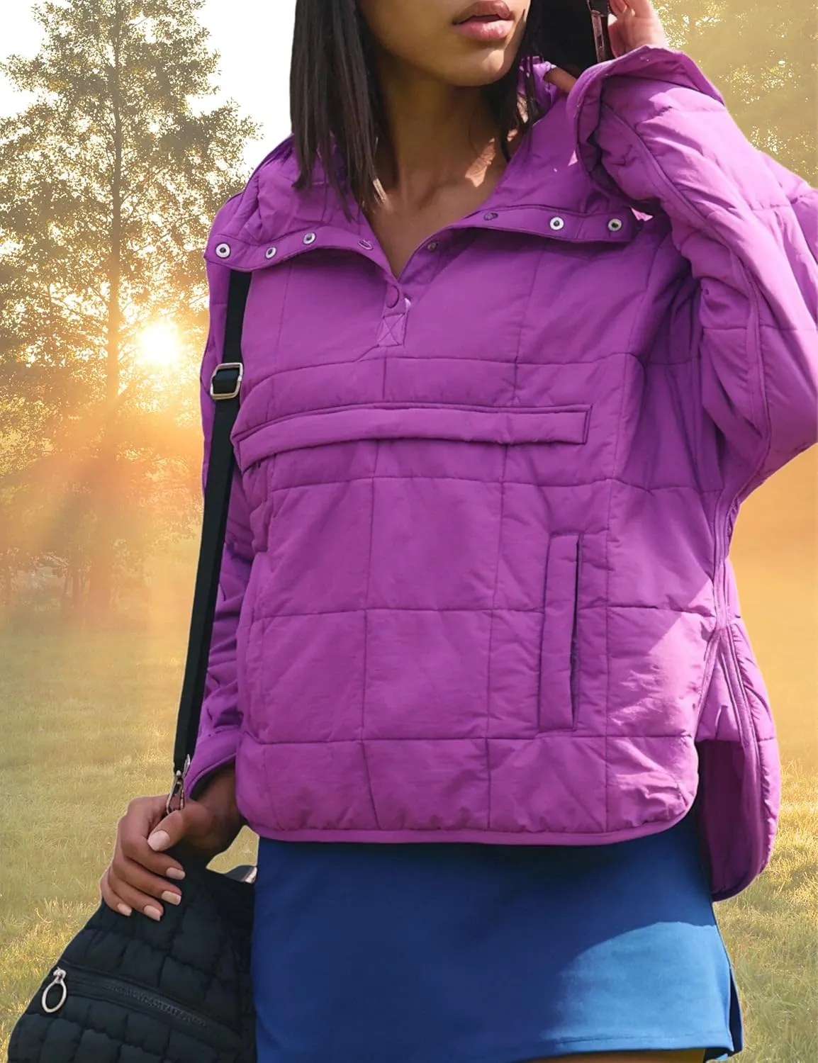 Women's Pullover Puffer Jacket Hooded Oversized Lightweight Quilted Jacket Winter Warm Padded Coat